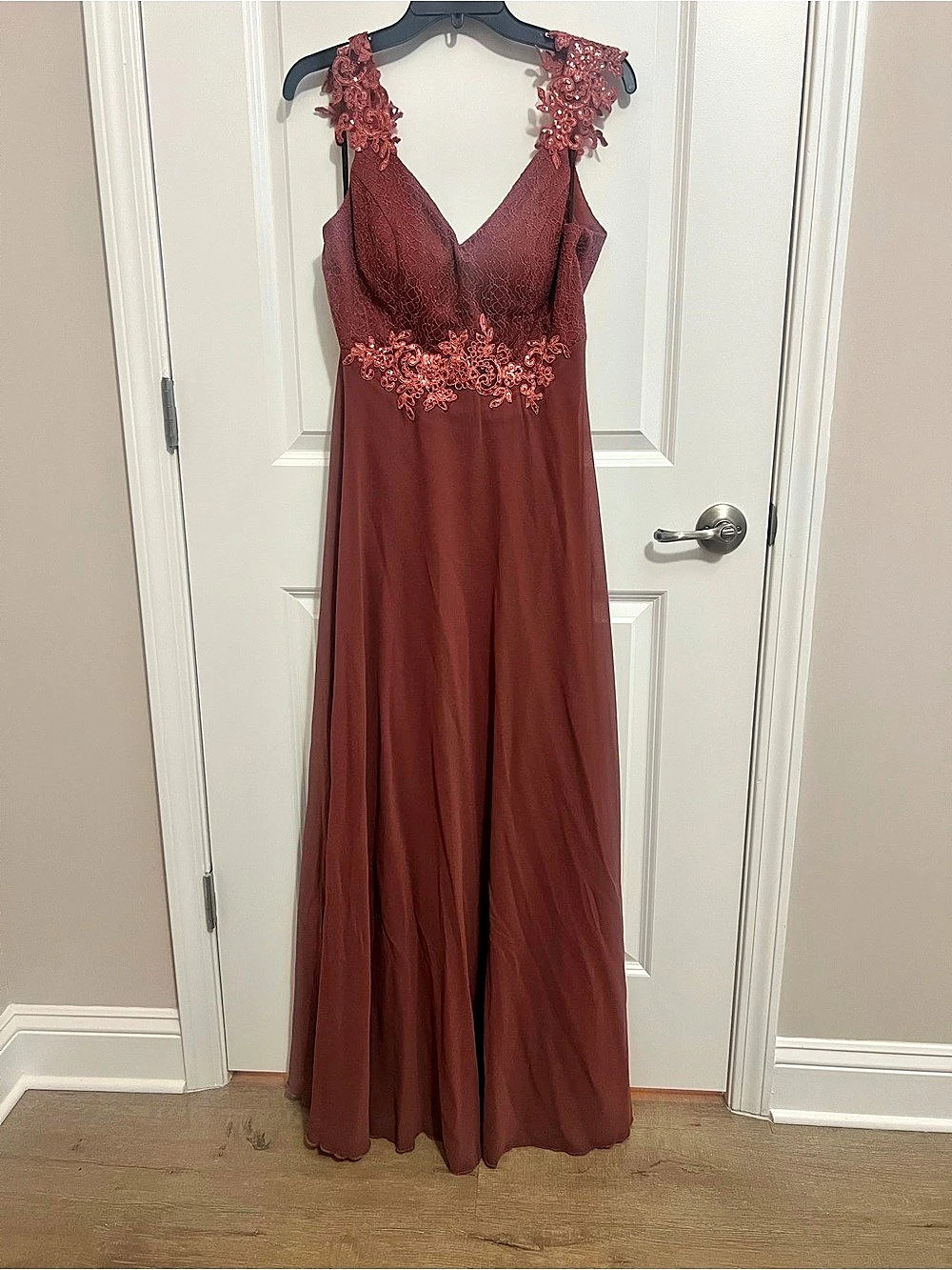 SHEIN Maxi Lace Trim Dress in Red Size Large Like New
